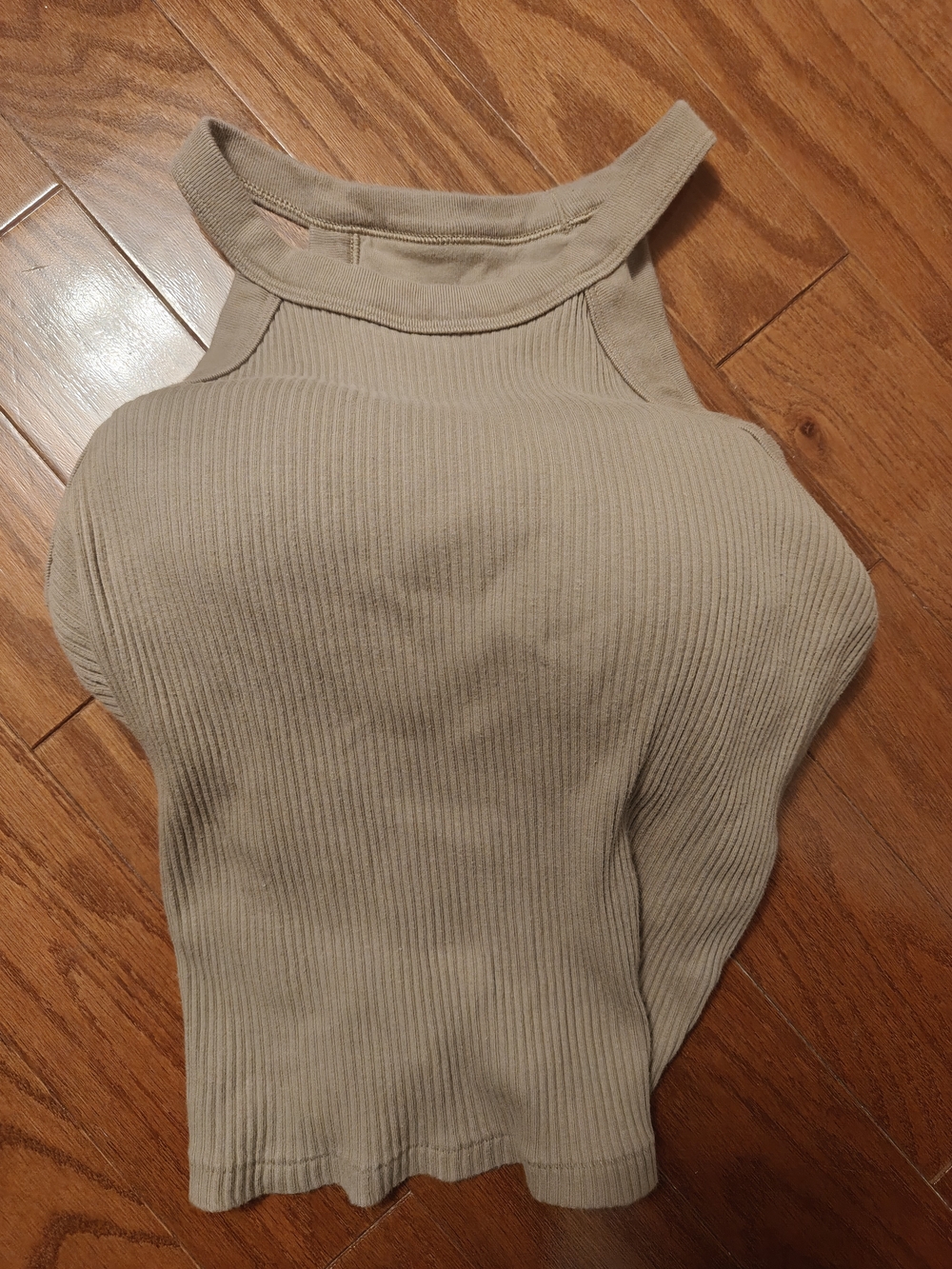 Uniqlo Ribbed High-Neck Tank Top in Taupe